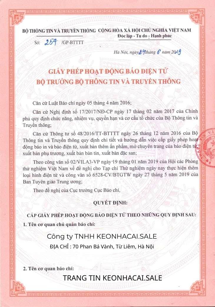giấy phép được cấp bởi bộ trưởng bộ thông tin và truyền thông