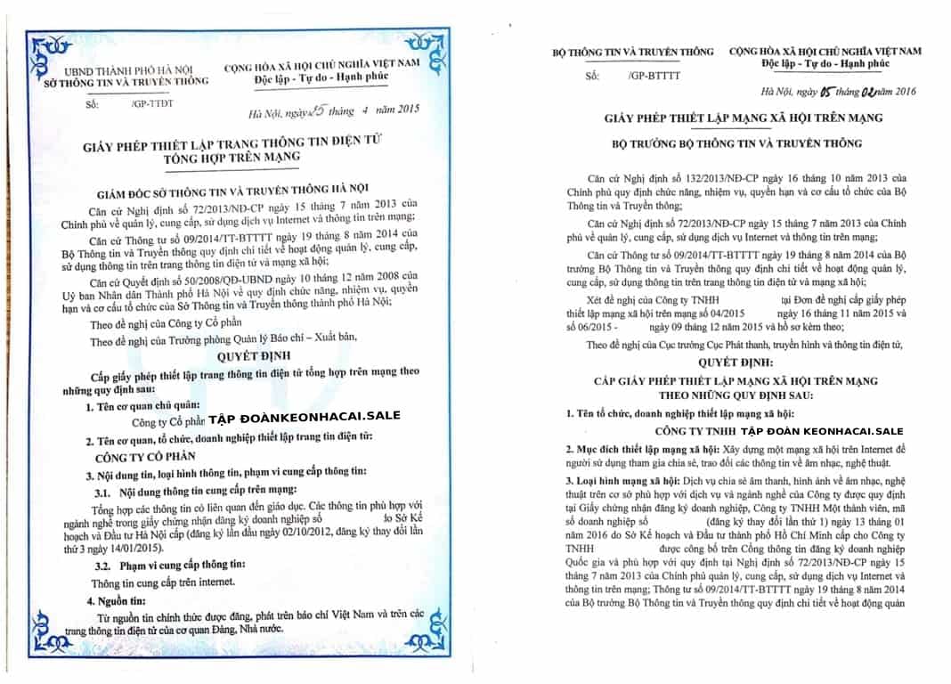 Giấy phép hoạt động của kèo nhà cái SALE đã được cấp phép
