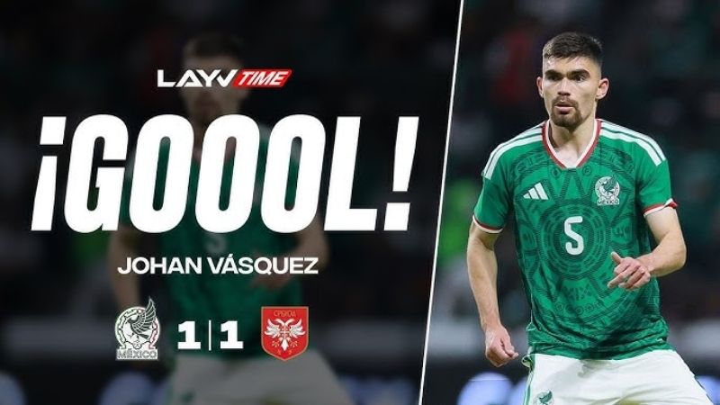 Phút 34, Johan Vásquez đánh đầu từ quả phạt góc của Gutiérrez, gỡ hòa 1–1 cho Mexico.